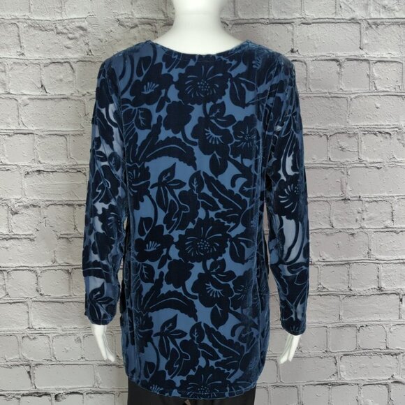Silk Lore by Beth Terrell Navy Blue Velour/Silk Tunic, Women's Small - Picture 2 of 12